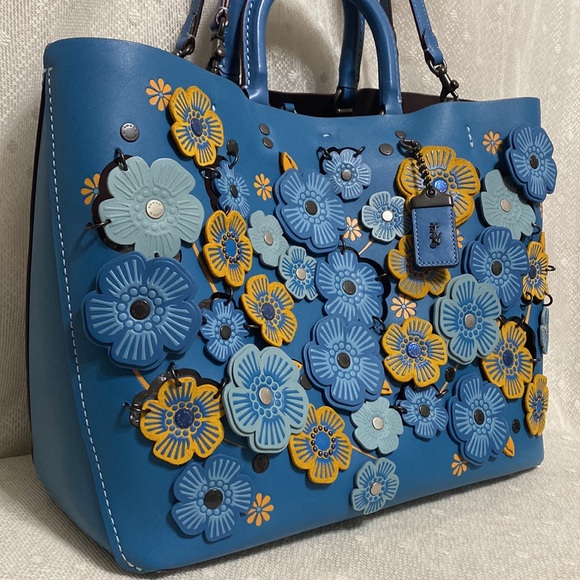 *SOLD*Coach Rogue Leather Tote With Linked Tea Rose In In River/black Copper - Picture 4 of 17